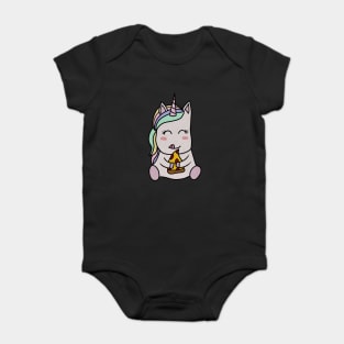 Cute Unicorn eating Pizza, Funny Pizza Lover Baby Bodysuit